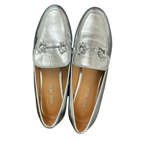 NEW Nine West Bennit Slip-On Round Toe Dress Loafers in Metallic Silver - Size 8 - Picture 6 of 9
